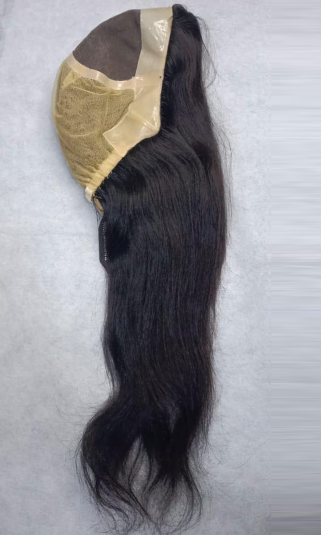Women Full Head Wig – 100% Human Hair, 24 Inch Long, Natural Color