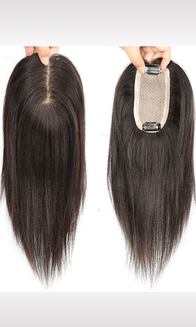 Woman's Topper Natural Black looking Smart Hair Patch Wig Easy Fit Clip in Scalp