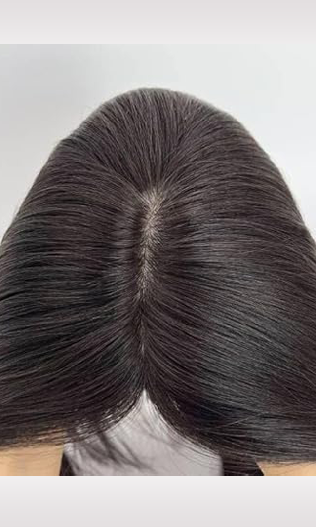 Woman's Topper Natural Black looking Smart Hair Patch Wig Easy Fit Clip in Scalp