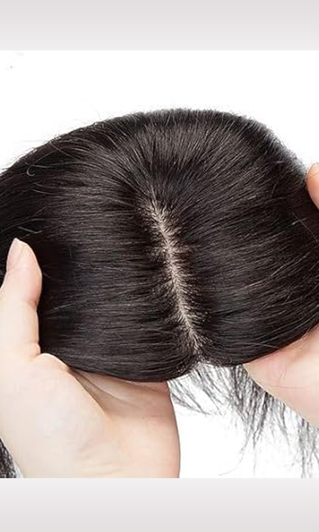 Woman's Topper Natural Black looking Smart Hair Patch Wig Easy Fit Clip in Scalp