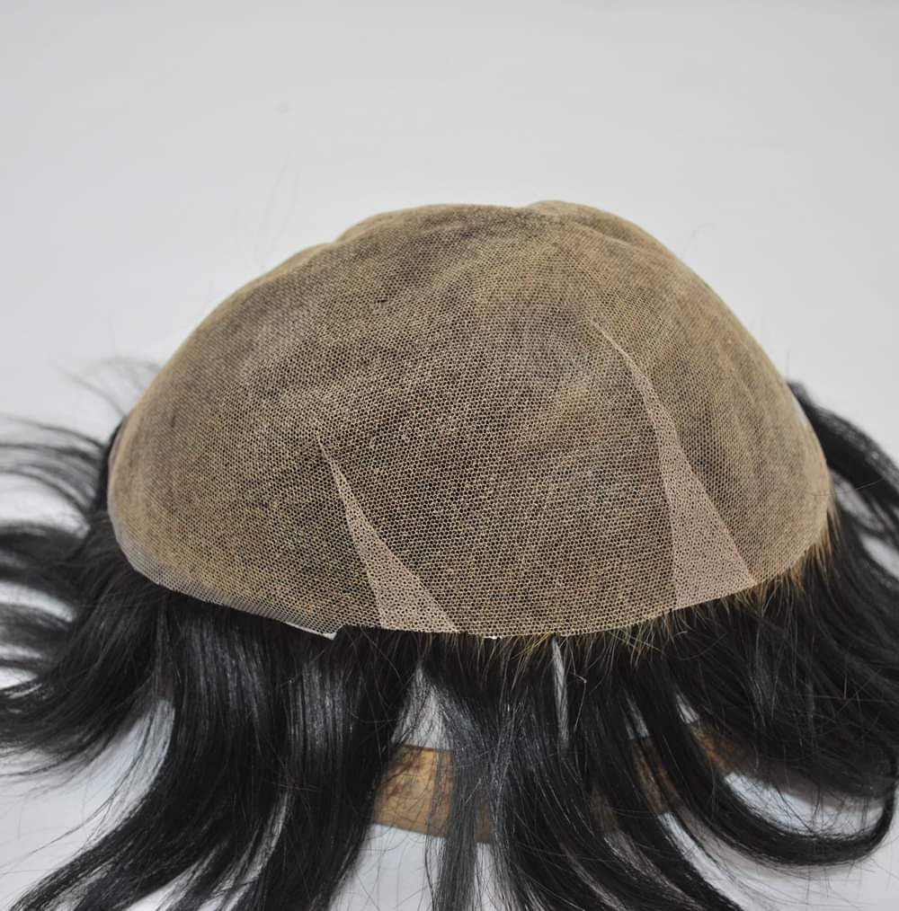 Hair Mens Full Less French Lace 0.03 mm Invisible Front Natural Black Hairline Flexible PU Hair Patch Wig